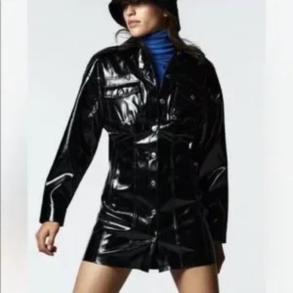 Black Patent Faux-Leather Dress - Women's